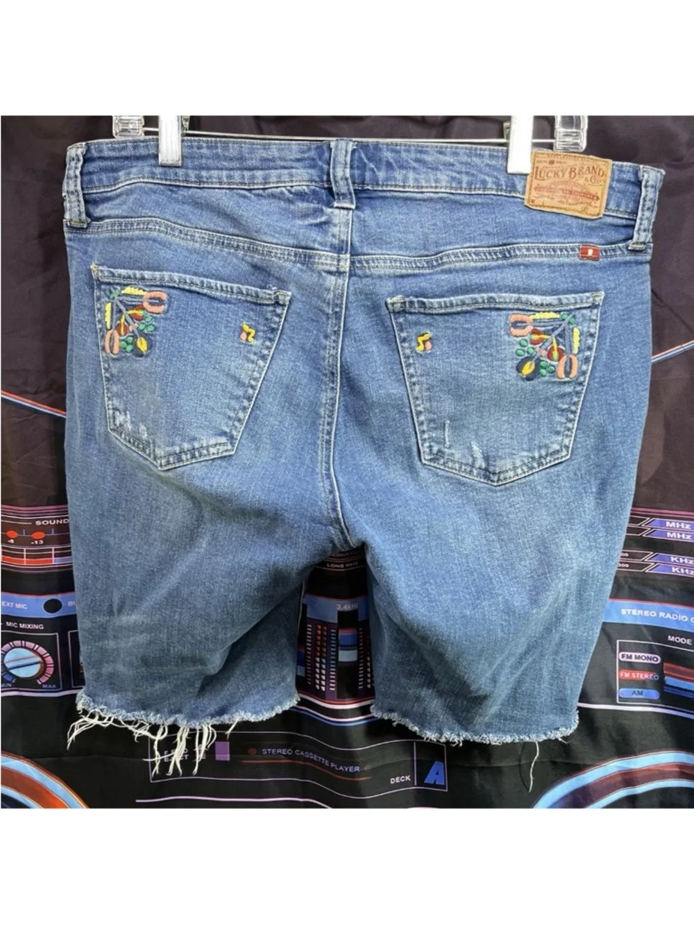 Lucky Brand Blue Embroidered Distressed Denim Shorts - Picture 2 of 11